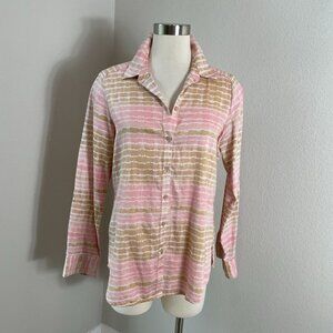 Foxcroft Womens 8 Non Iron Button Up Shirt Cotton Roll Tab Sleeve Blouse Top